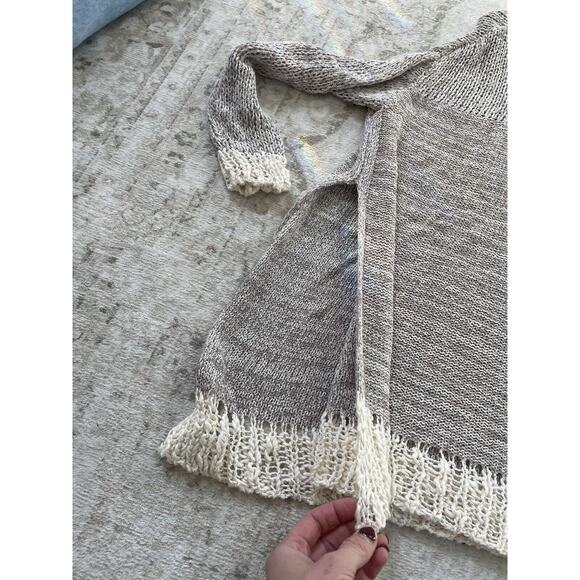 NWT Free People Oversized Knit Sweater Brown Cream Size Medium Cotton Side Slit - Picture 7 of 9